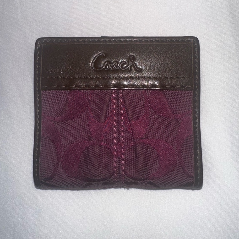 Coach Maroon and Brown Compact Wallet
